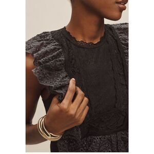 By Anthropologie Eyelet Ruffle Black Bib Tank